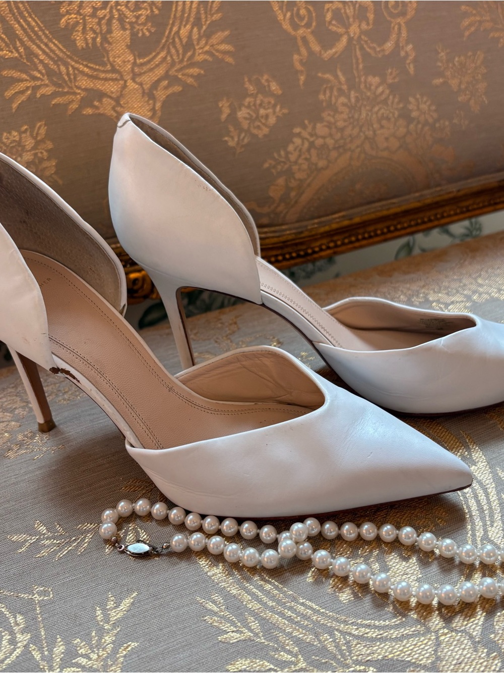 Marc Fisher White Leather Pointed D'Orsay Stiletto Heels